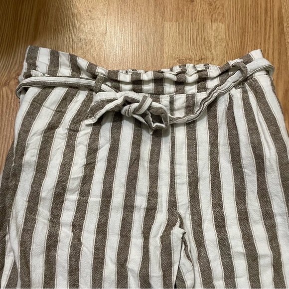 Suzy Shier Linen Blend Tan and Cream Casual Ribbon Waist Pants | Sz Medium - Picture 3 of 7